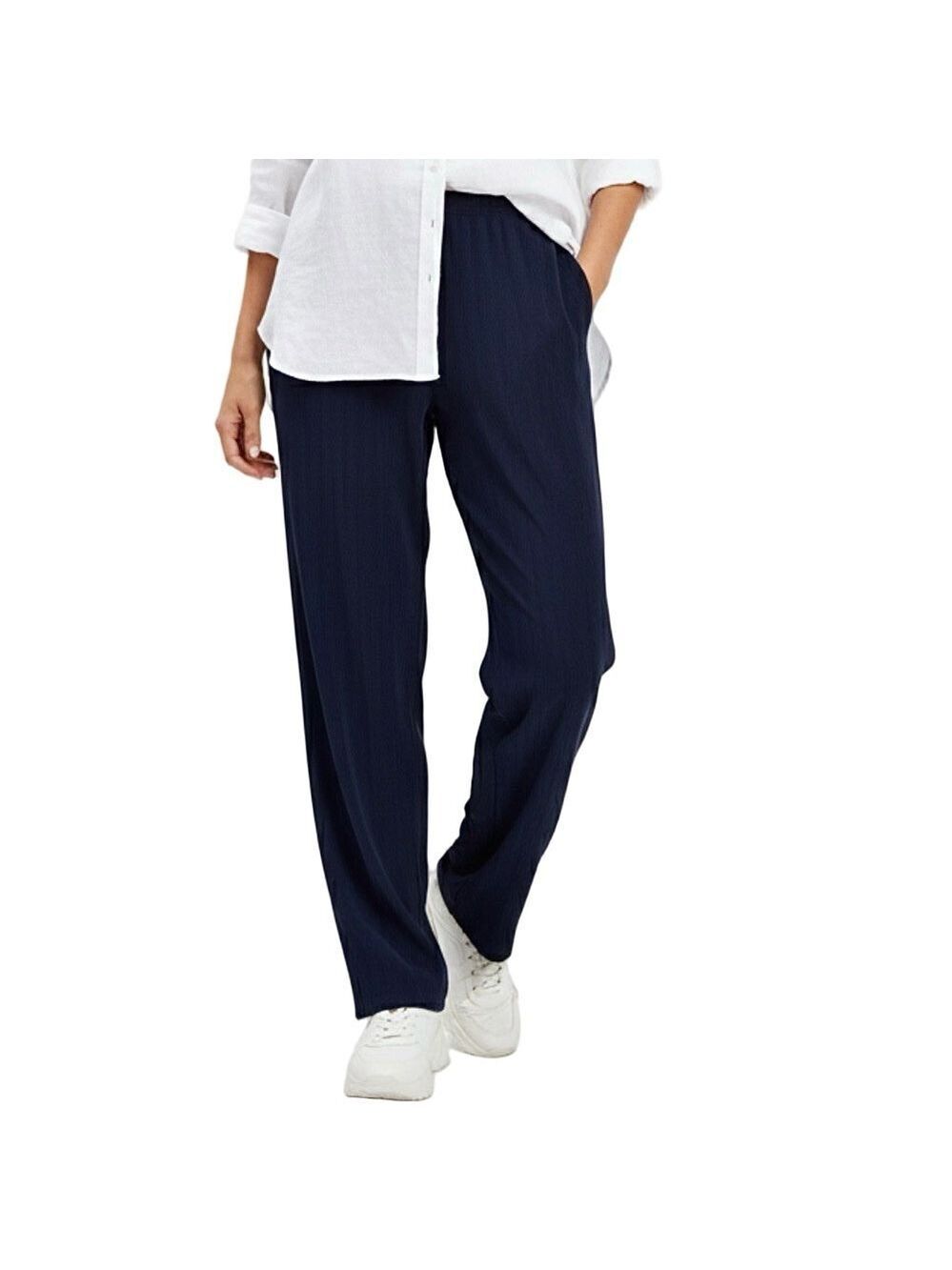 Allison Daley dark blue crinkly pull on straight leg elastic waist pants 12